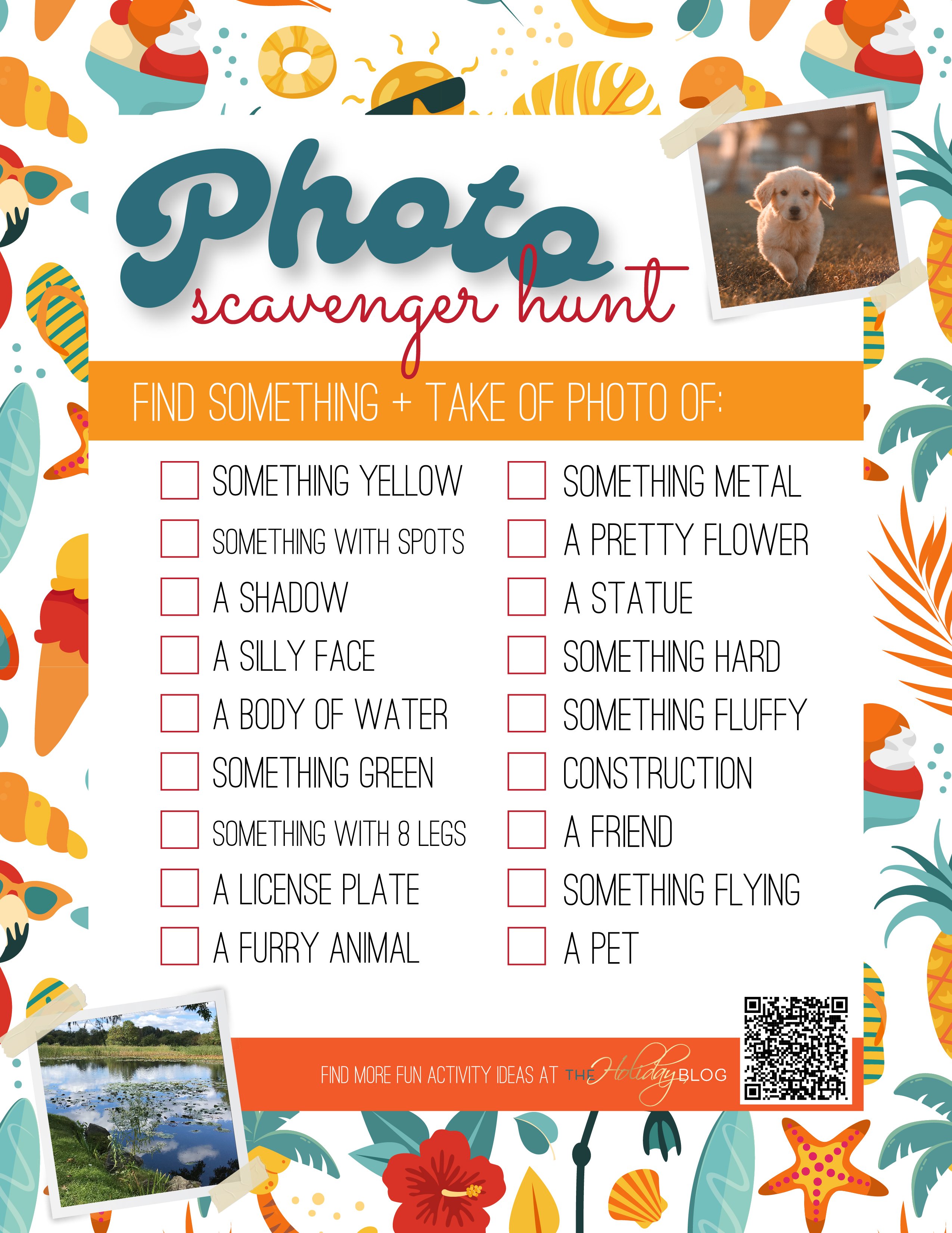 Get this fun, FREE printable activity sheet for a photo scavenger hunt